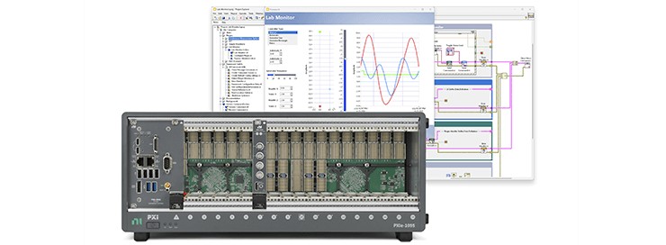 Hardware and software setup for a PXI waveform-generation example.